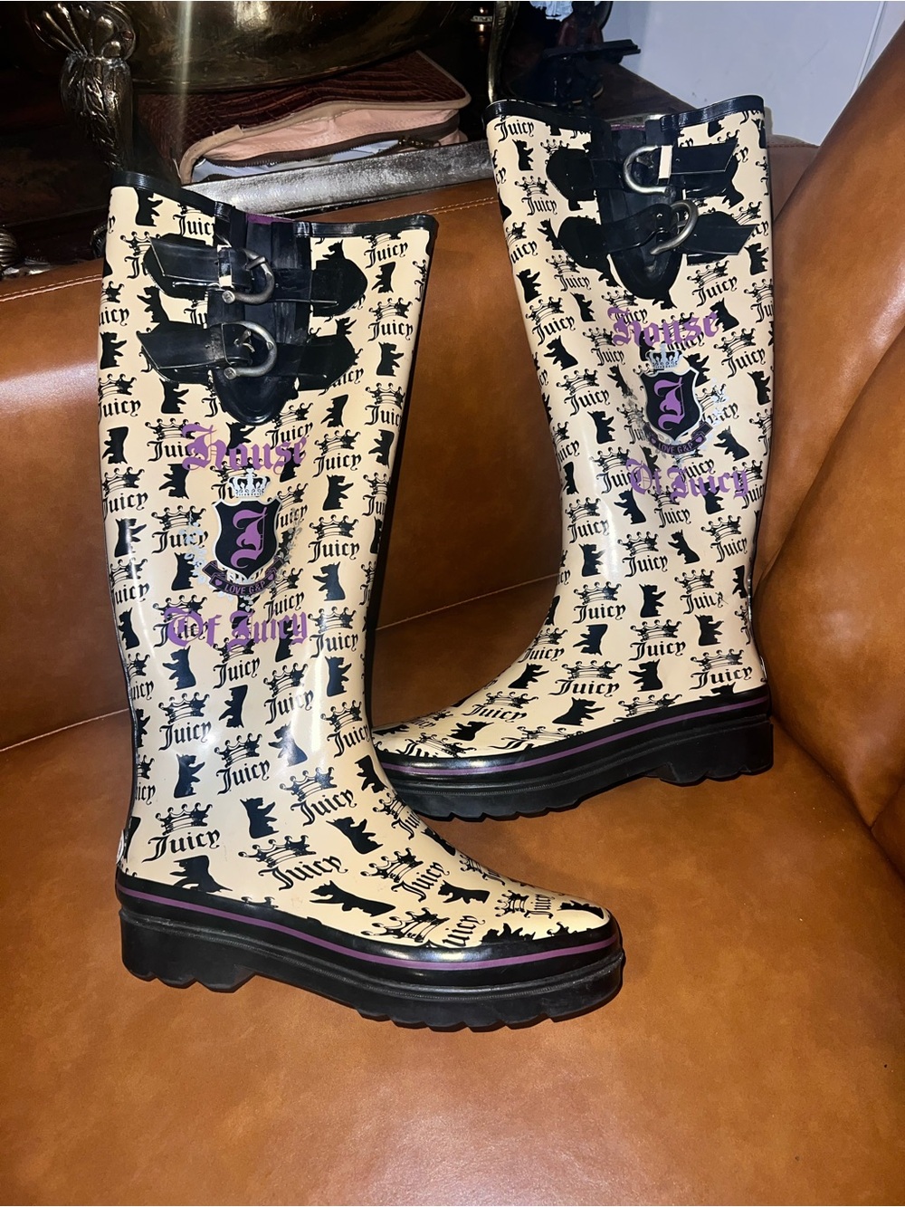 vintage Juicy Couture tall rubber rain boots size 8